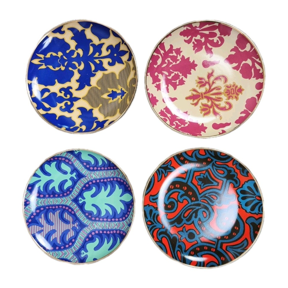 Tracy Reese New York‎ Set of 4 Gold Trimmed Decorative Dessert Accent Plates 7"